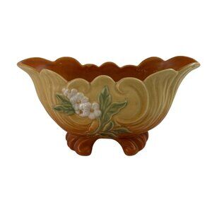 Weller Pottery Roba Footed Planter Bowl With Floral Design & Scalloped Edge